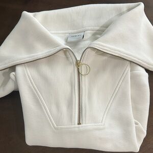 Varley Off-White Ribbed Zip-Up with Gold Accent